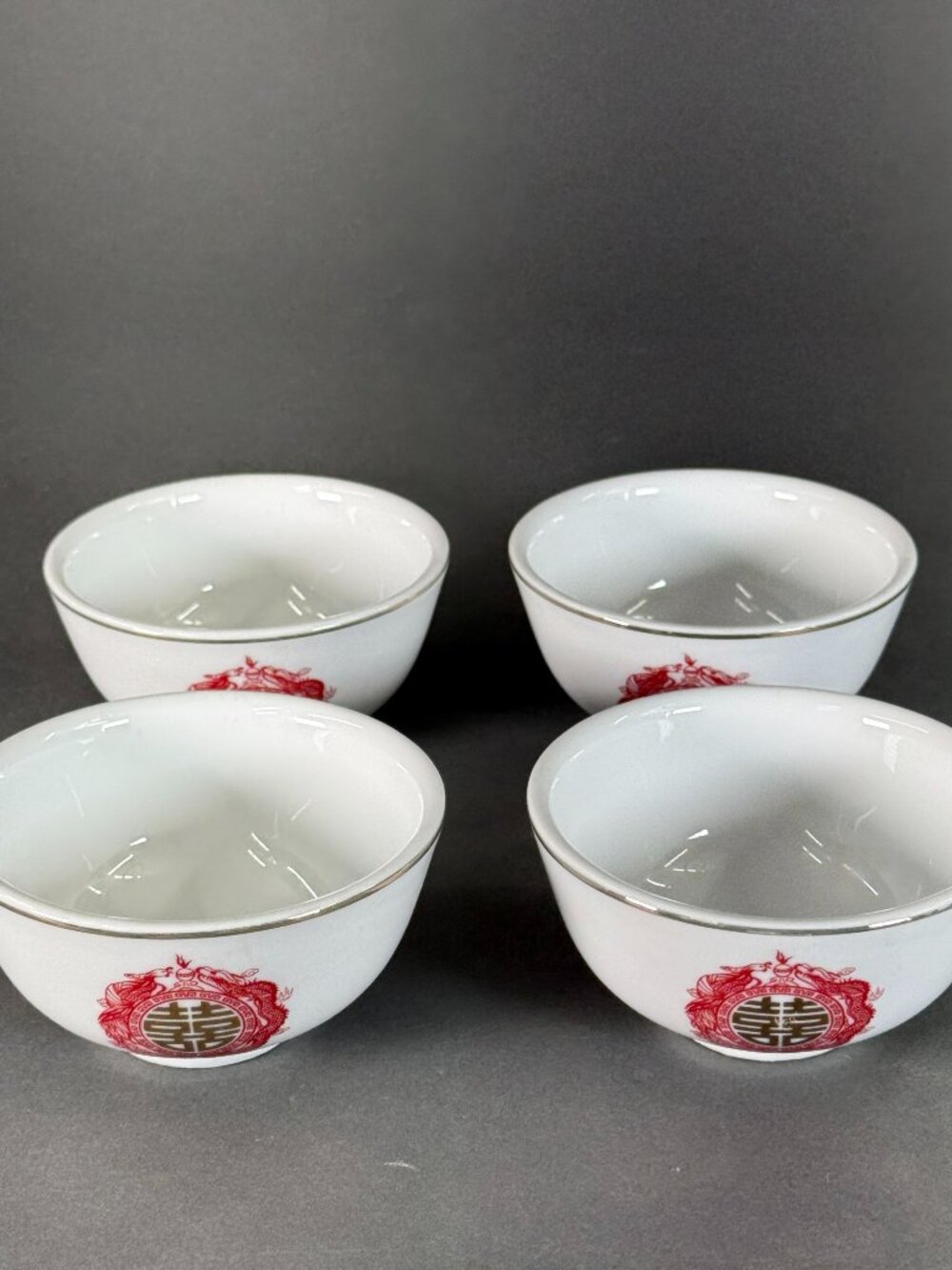 Vintage Ta Tung China Double Happiness Dragon Phoenix Rice Bowls Set of 4 Japan